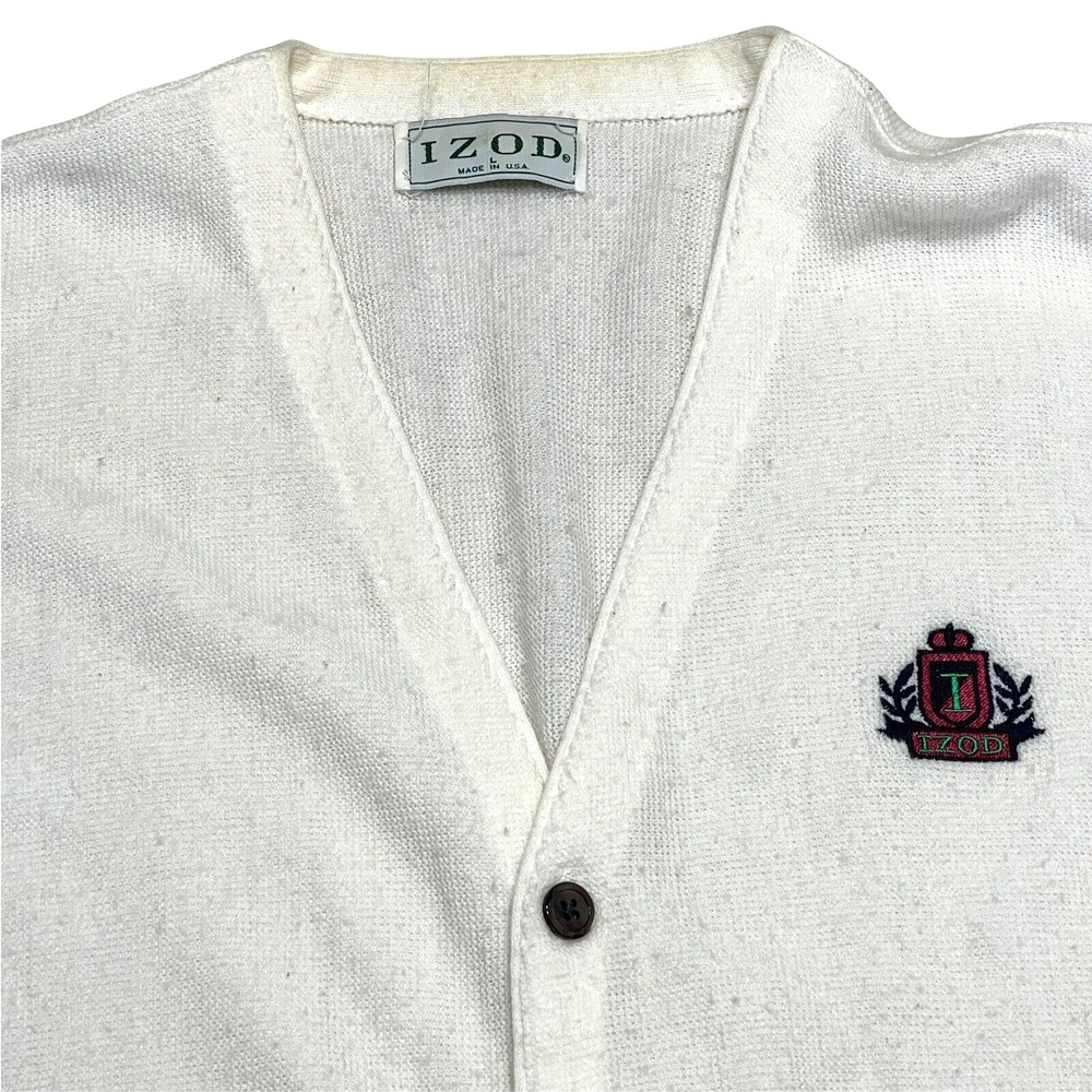 VTG‎ 80s Izod Cardigan Sweater Acrylic Knit Cardigan COLLEGIATE PREP Ivory Golf